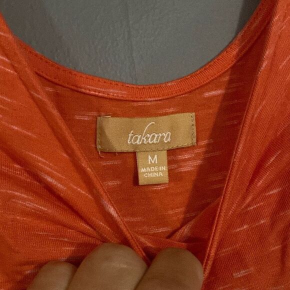 Takara Open Back Coral Top Blouse Crochet Lace Trim Hem Size Medium - Picture 5 of 6